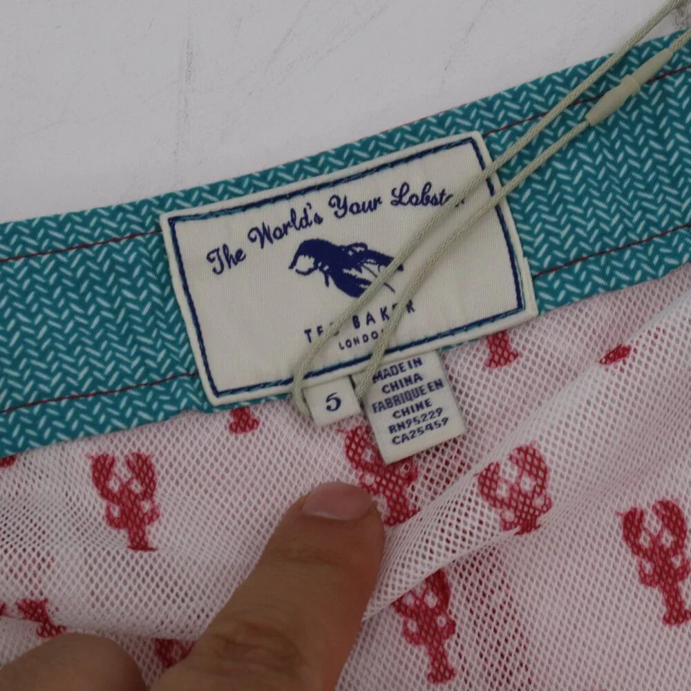 NWT TED BAKER Gatley Swim Trunks Mens 5 pink mesh Lined Lobster Geo Print shorts